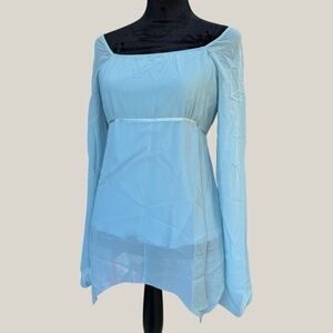 Baby Blue Sheer Y2K Bell Sleeve Top – Limited Too (Kids XXL, Fits Women’s S/M)
